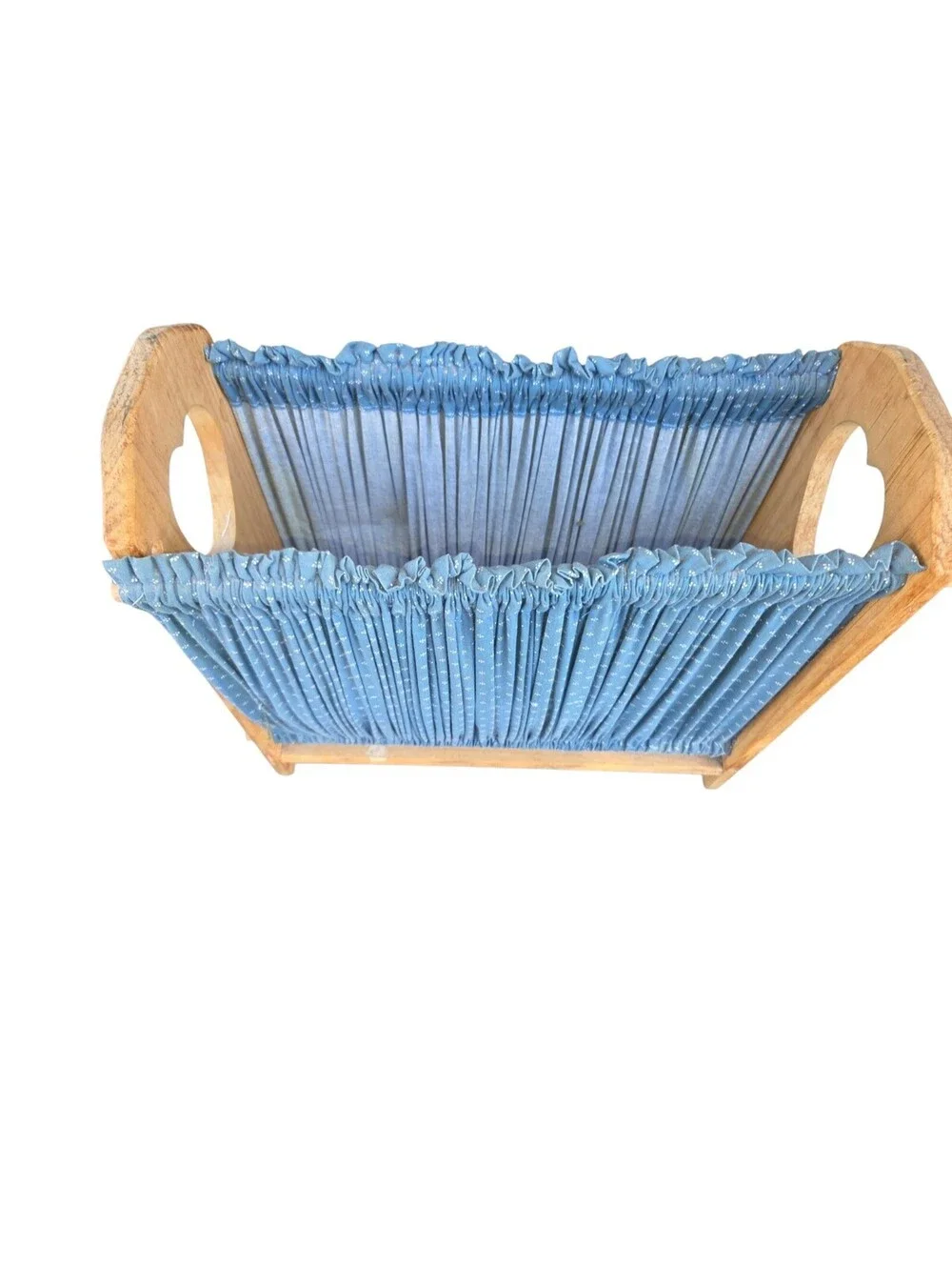 Vintage Cottagecore Style Wooden Magazine Holder. Blue Color With Hearts. SG1